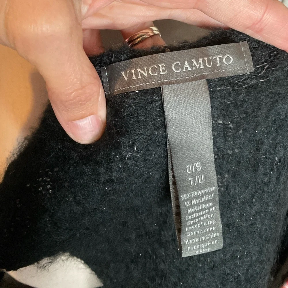 Vince Camuto Black Silver Thread Stitch Edge Fleece Shawl